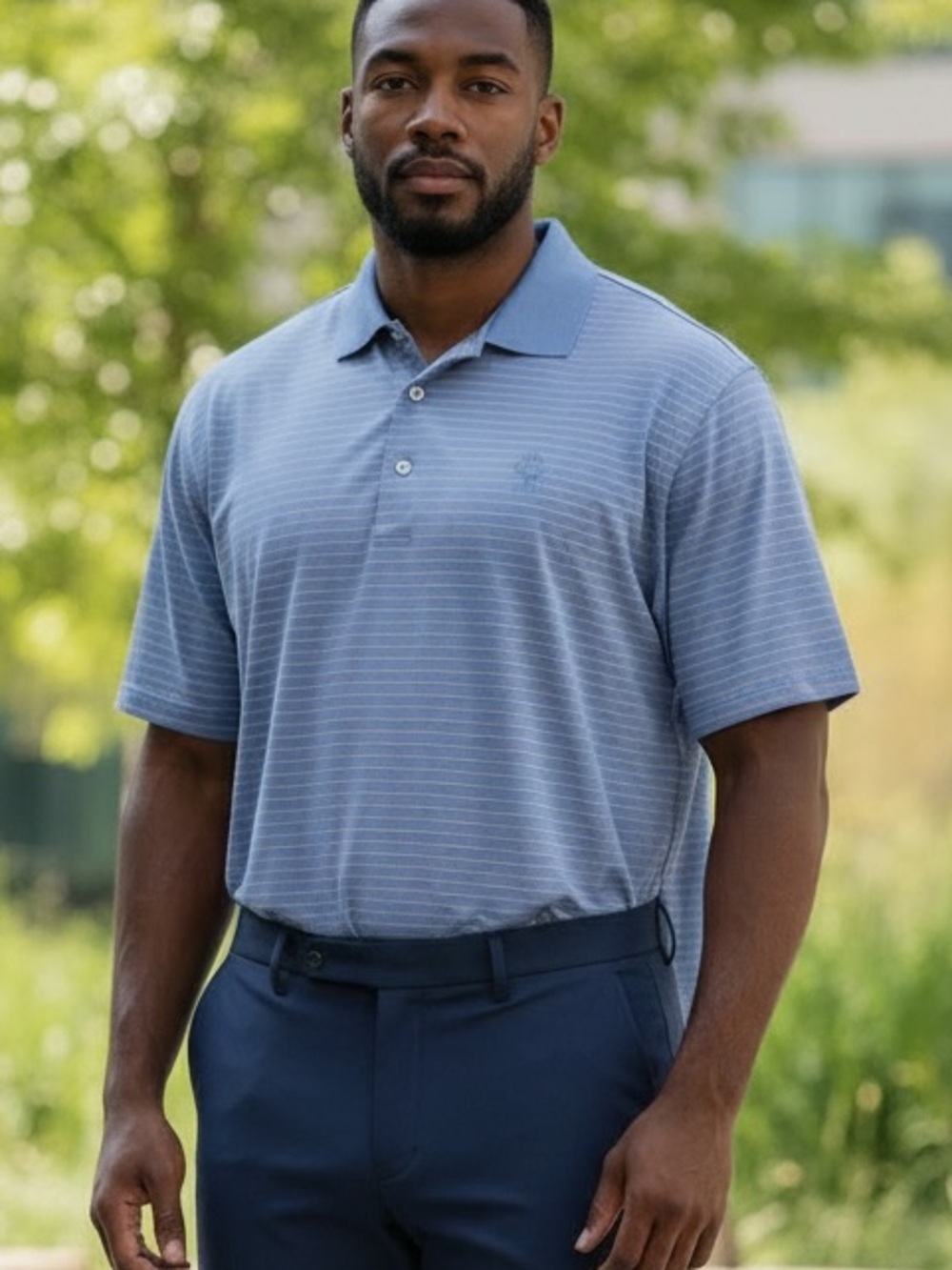 Peter Millar Linville Golf Club Light Blue Striped Polo Shirt L